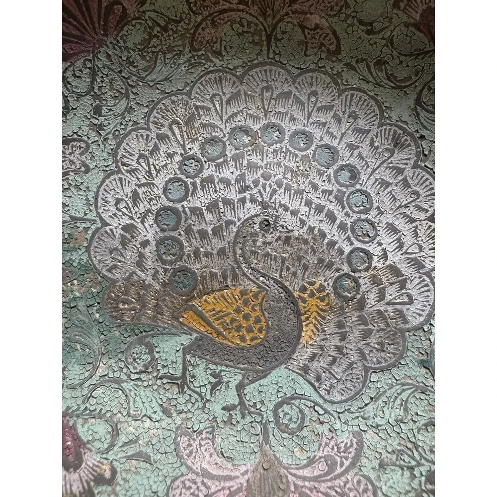 Vintage Solid Brass Enameled Bowl Colorful Peacock Design Made In India‎